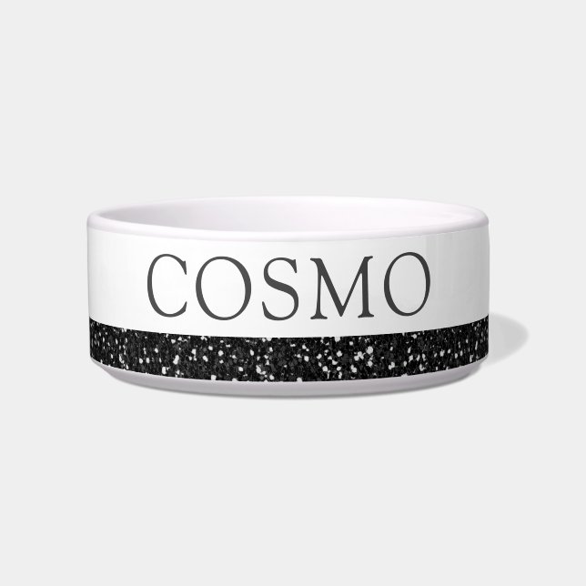 Black Glitter Sparkle Pet Name Bowl (Front)