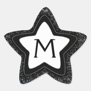 Black glitter star customizable monogram stickers