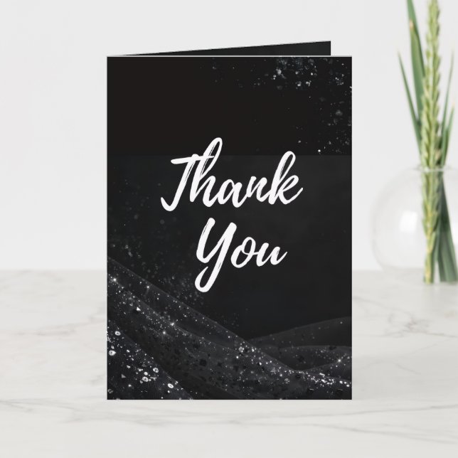 Black Glitter Thank You Folded Greeting Card (Front)
