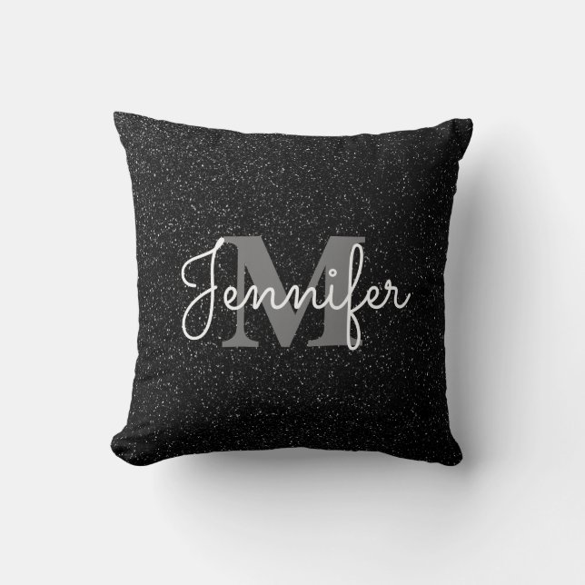 Black Glitter Throw Pillow (Front)