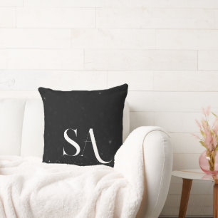 Black Glitter Throw Pillow with Initials