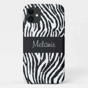 Black Glitter Zebra Monogram iPhone iPhone 11 Case