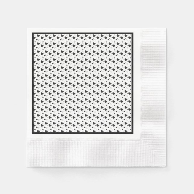 Black glossy hearts cute romantic pattern napkin (Front)