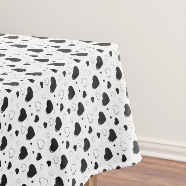 Black glossy hearts cute romantic pattern tablecloth (In Situ)