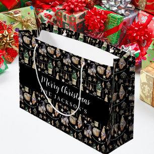 Black gnomes nordic farmhouse Christmas Large Gift Bag