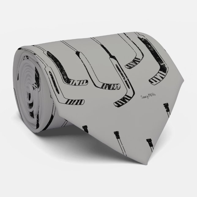 Black Goalie Sticks Hockey Tie (Rolled)