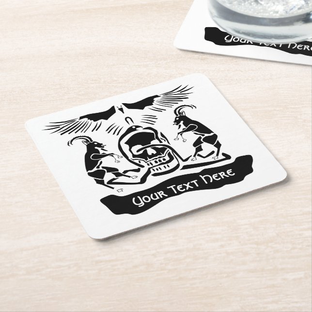 Black Goat Corrupt Trinity Crest Square Paper Coaster (Angled)