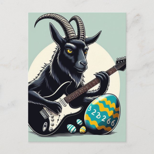 Black Goat Playing Easter Eggs Postcard (Front)