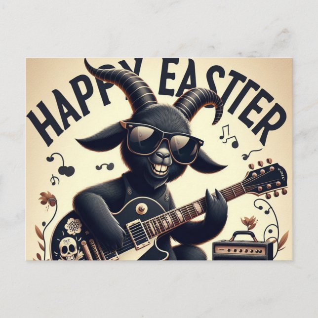 Black Goat Playing Guitar Happy Easter Postcard (Front)