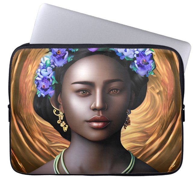 Black Goddess | African-American Woman AI Art Laptop Sleeve (Front)