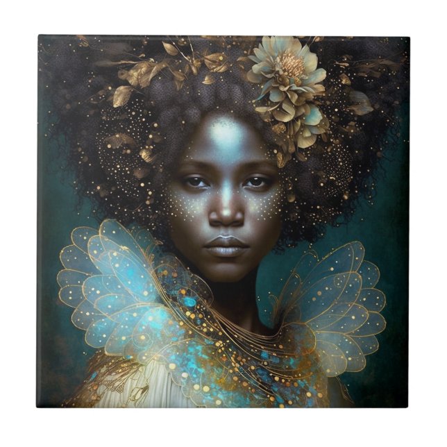 Black Goddess Fantasy Art Tile (Front)