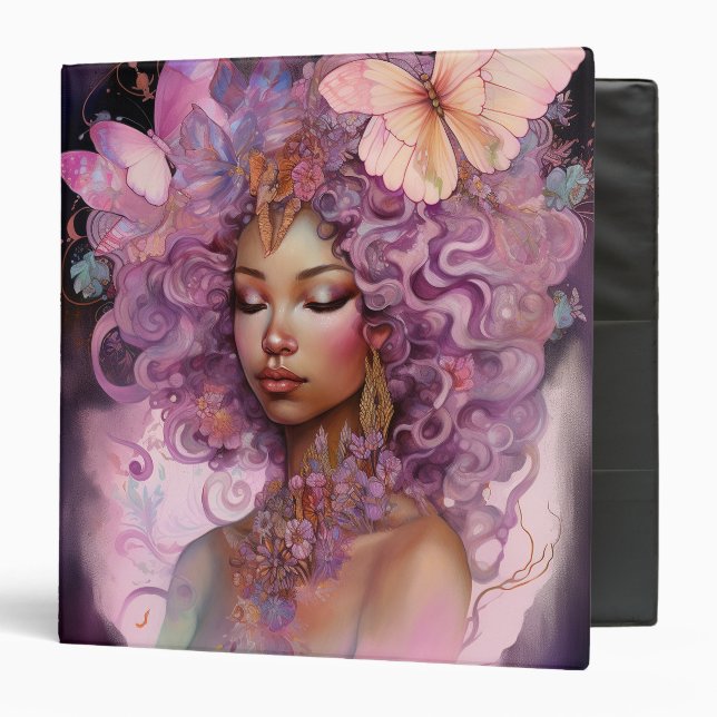 Black Goddess Pink Purple Fantasy Art Binder (Front/Inside)
