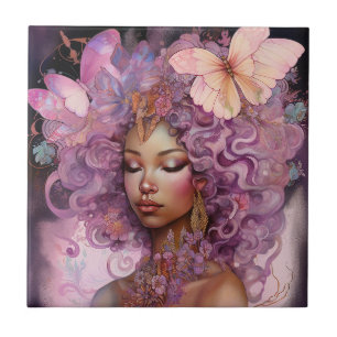 Black Goddess Pink Purple Fantasy Art Tile