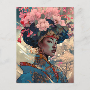 Black Goddess Queen Pink Blue Fantasy Art Postcard
