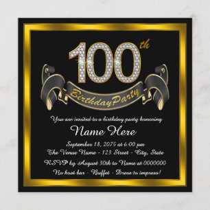 Black Gold 100th Birthday Party Invitation