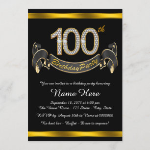 Black Gold 100th Birthday Party Invitation