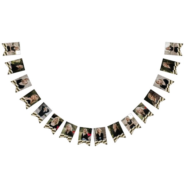 Black & Gold 16 Photo Graduation Hanging Banner (All)