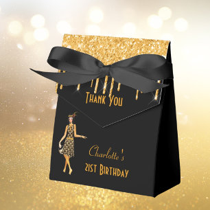 Black gold 1920's art deco glitter Gatsby birthday Favor Box