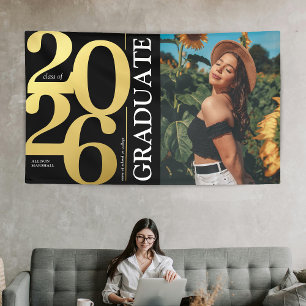 Black Gold 2025 Graduate Photo Graduation Banner