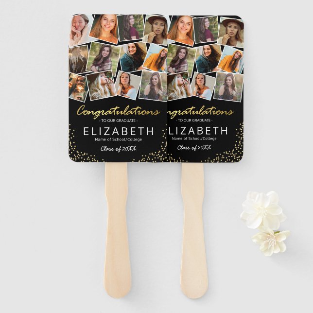 Black Gold 2025 Graduation Photo Hand Fan (Front and Back)
