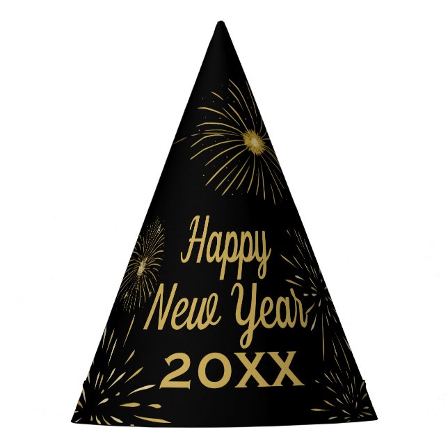 Black Gold 2025 New Year's Eve Party Hat (Front)