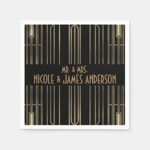Black & Gold 20's Art Deco Gatsby Custom Wedding Napkin