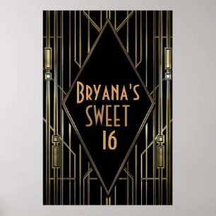 Black Gold 20's Art Deco Gatsby Welcome Banner Poster