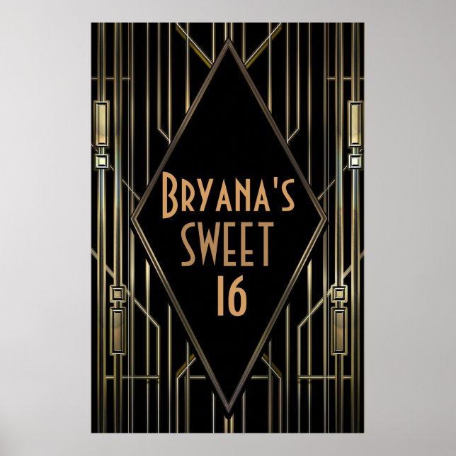Black Gold 20's Art Deco Gatsby Welcome Banner Poster (Front)
