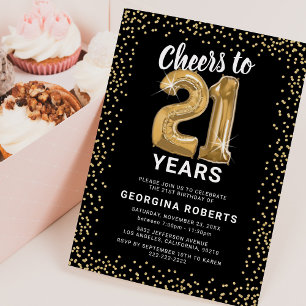 Black & Gold 21st Birthday Invitation
