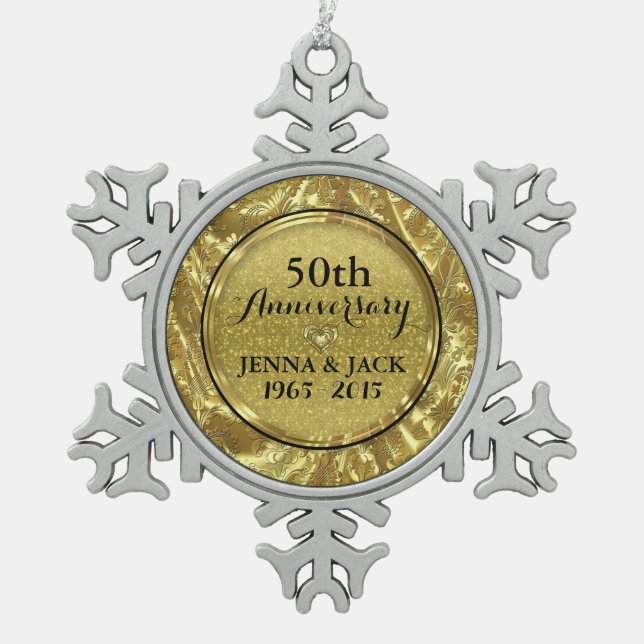 Black & Gold 25th Wedding Anniversary Ornament (Front)