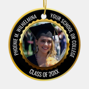 Black & Gold 2 Photo Graduation Class of 2021 Ceramic Ornament