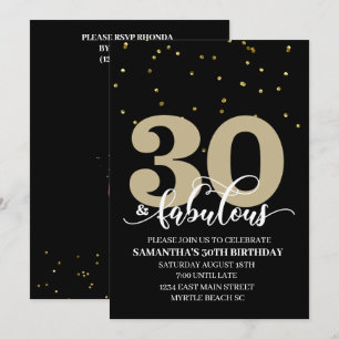 Black Gold 30 and Fabulous Birthday Party Invitation