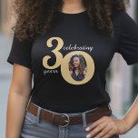 Black & Gold 30 Photo Thirty Years 30th Birthday T-Shirt<br><div class="desc">Black and gold happy birthday party shirt for a 50 year old.  Unisex design for women and for men.  Customize the age to suit your occasion and add a personal photograph of the recipient.  Great for a 50th anniversary or birthday party decoration for a fiftieth birthday bash.</div>