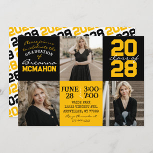 Black & Gold 3 Photo Graduation Invitation