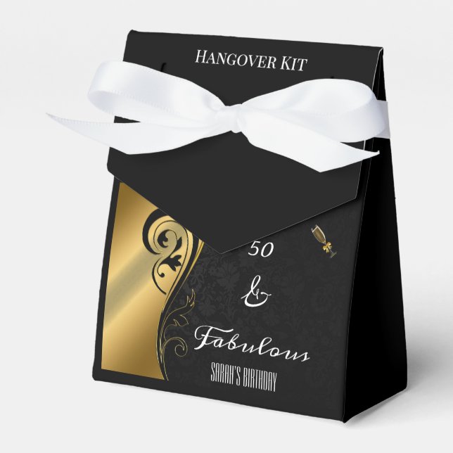 Black Gold 50 and Fabulous Birthday Hangover Kit  Favor Box (Front Side)