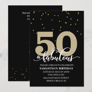 Black Gold 50 and Fabulous Birthday Party Invitation