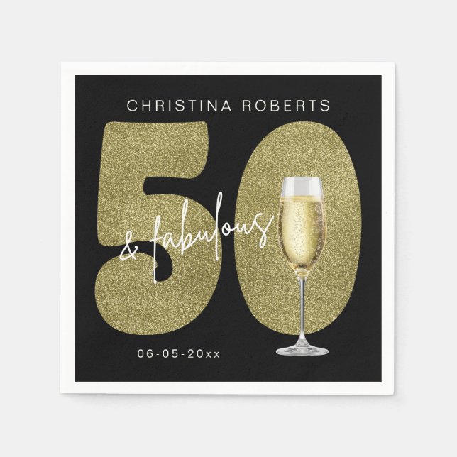 Black Gold 50 & Fabulous Birthday  Napkin (Front)