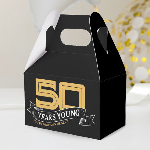 Black & Gold 50 Years Young Banner 50th Birthday Favor Box
