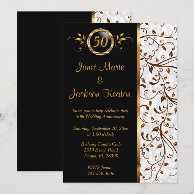 Black & Gold 50e anniversaire - Invitation (Devant / Derrière)