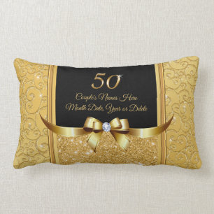 Black Gold 50th Anniversary Gift Ideas Anniversary Lumbar Pillow