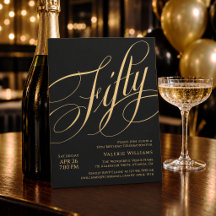 Black Gold 50th Birthday Elegant Calligraphy