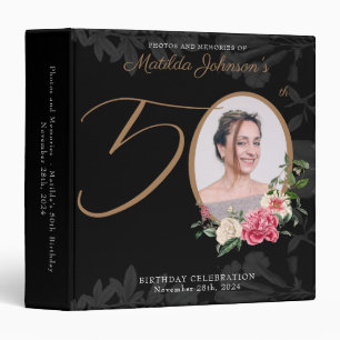 Black Gold 50th Birthday Floral Chic Custom Photo Binder