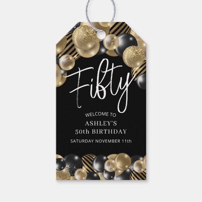 Black Gold 50th Birthday Gift Tags (Front)
