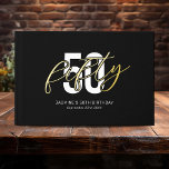 Black Gold 50th Birthday Guest Book<br><div class="desc">Modern 50th birthday party guest book featuring a stylish black background that can be changed to any colour, the title "fifty", plus the name and date in real gold foil. This can be changed to rose gold or silver.</div>