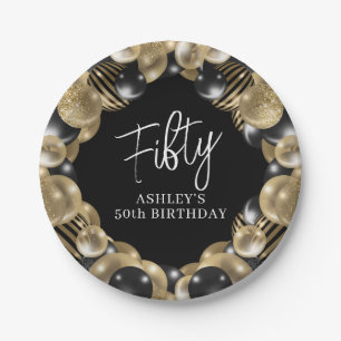 Black Gold 50th Birthday Paper Plate