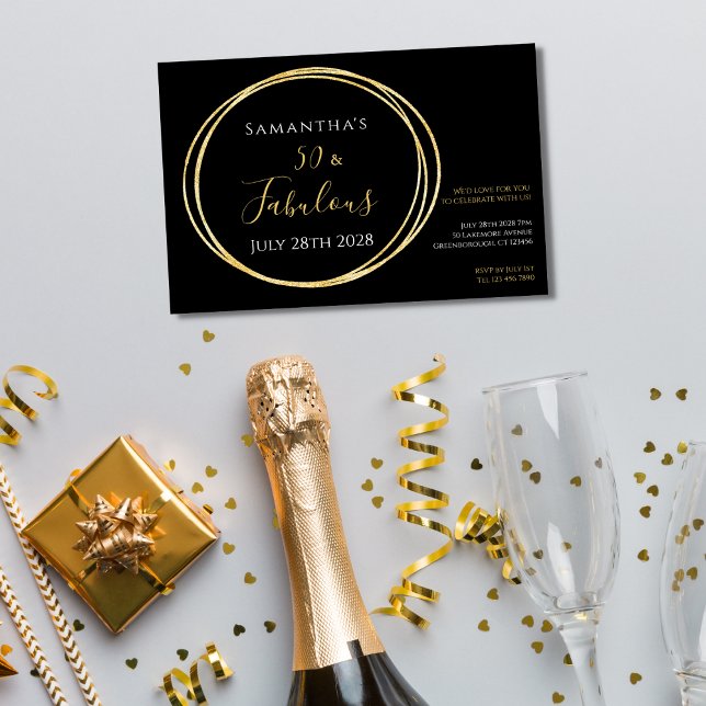 Black Gold 50th Birthday Party Invitation (Creator Uploaded)