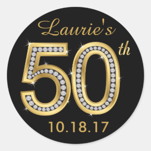 Black & Gold 50th Birthday Stickers   Diamond