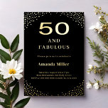 Black gold 50th fabulous birthday<br><div class="desc">A classic black background,  decorated with golden corners. Personalize and add a name and party details.  Real gold foil.</div>