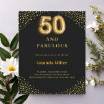 Black gold 50th fabulous birthday invitation<br><div class="desc">A classic black background,  decorated with golden corners. Personalize and add a name and party details.  50 with a balloon style font. 

1 sheet = 1 invitation printed edge to edge.</div>