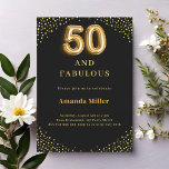 Black gold 50th fabulous birthday invitation<br><div class="desc">A classic black background,  decorated with golden corners. Personalize and add a name and party details.  50 with a balloon style font.</div>